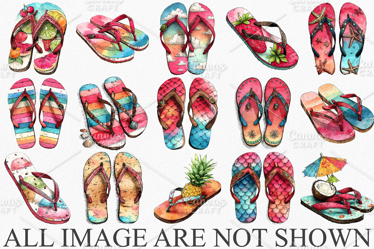 Watercolor Summer Flip Flop Clipart, an Illustration by Canvas Craft (Photo 3 of 7)