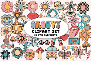 Groovy Clipart Retro Png Elements, an Object Graphic by Brush Lab
