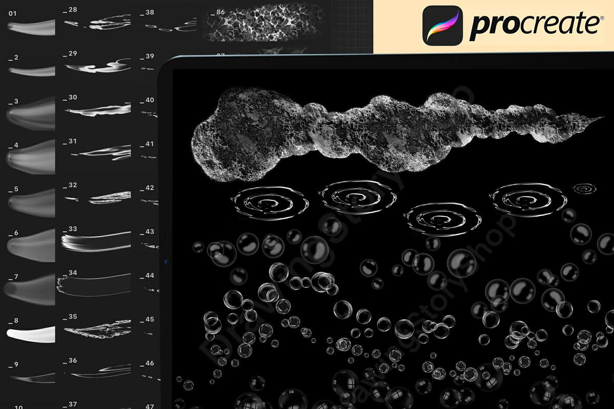 120 Procreate liquid white brushes, a Brush Add-On by DrawingStoryShop (Photo 7 of 7)