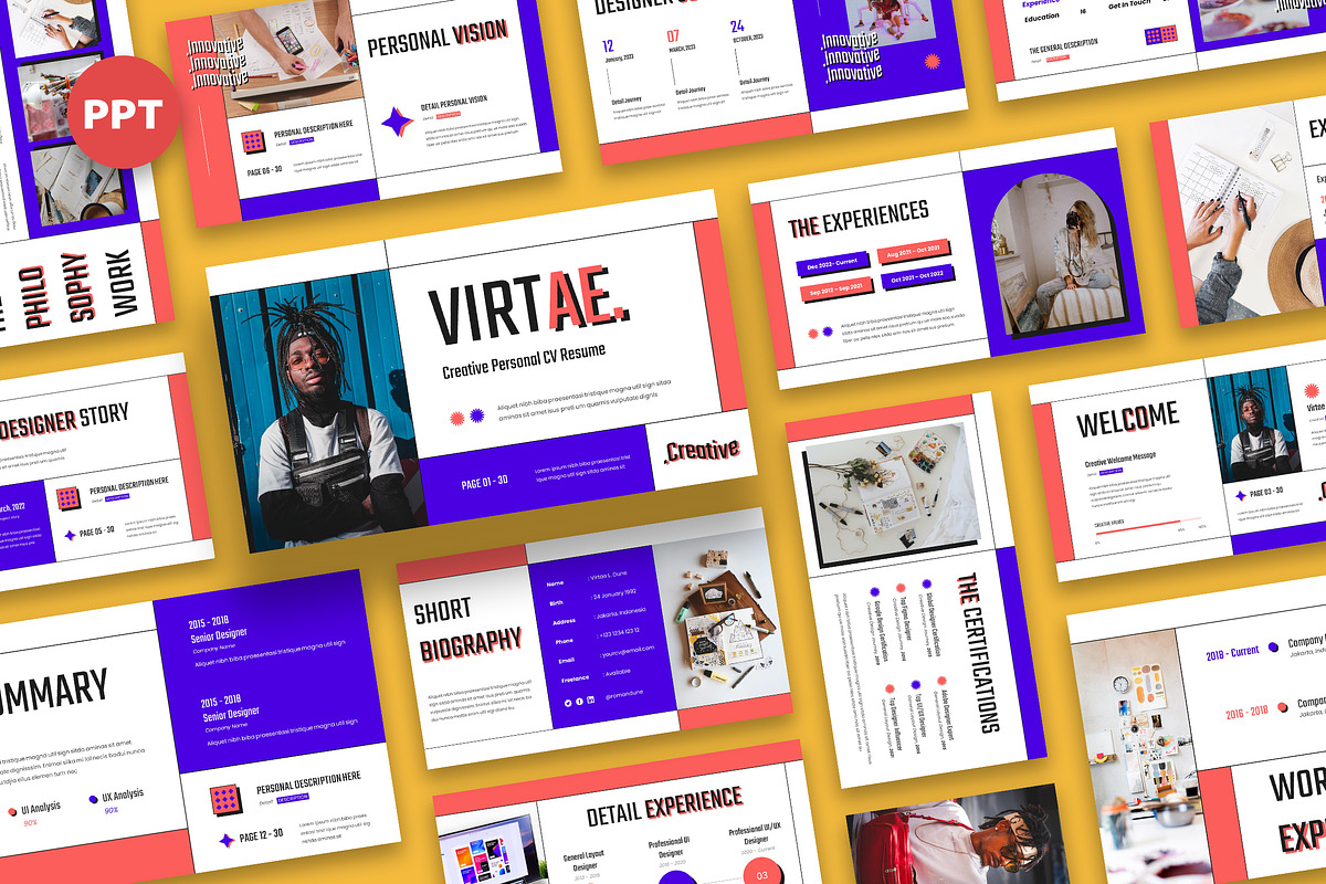 Virtae Creative CV Resume Powerpoint, a Presentation Template by kerismaker (Photo 1 of 5)