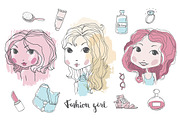 Cute Fashion Girls Set, an Illustration by Moo Graphics (Thumbnail 1 of 3)