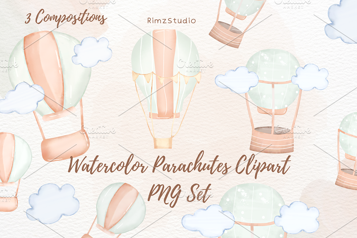 Whimsical Watercolor Parachute PNG, a Decorative Illustration by RimzStudio (Photo 1 of 5)