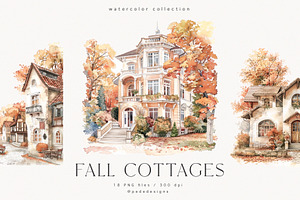 Fall Cottages, a Seasonal Illustration by PeDe Designs