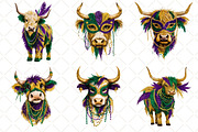 Cute Mardi Gras Highland Cow Clipart, an Illustration by Black Bird Studio (Thumbnail 6 of 6)