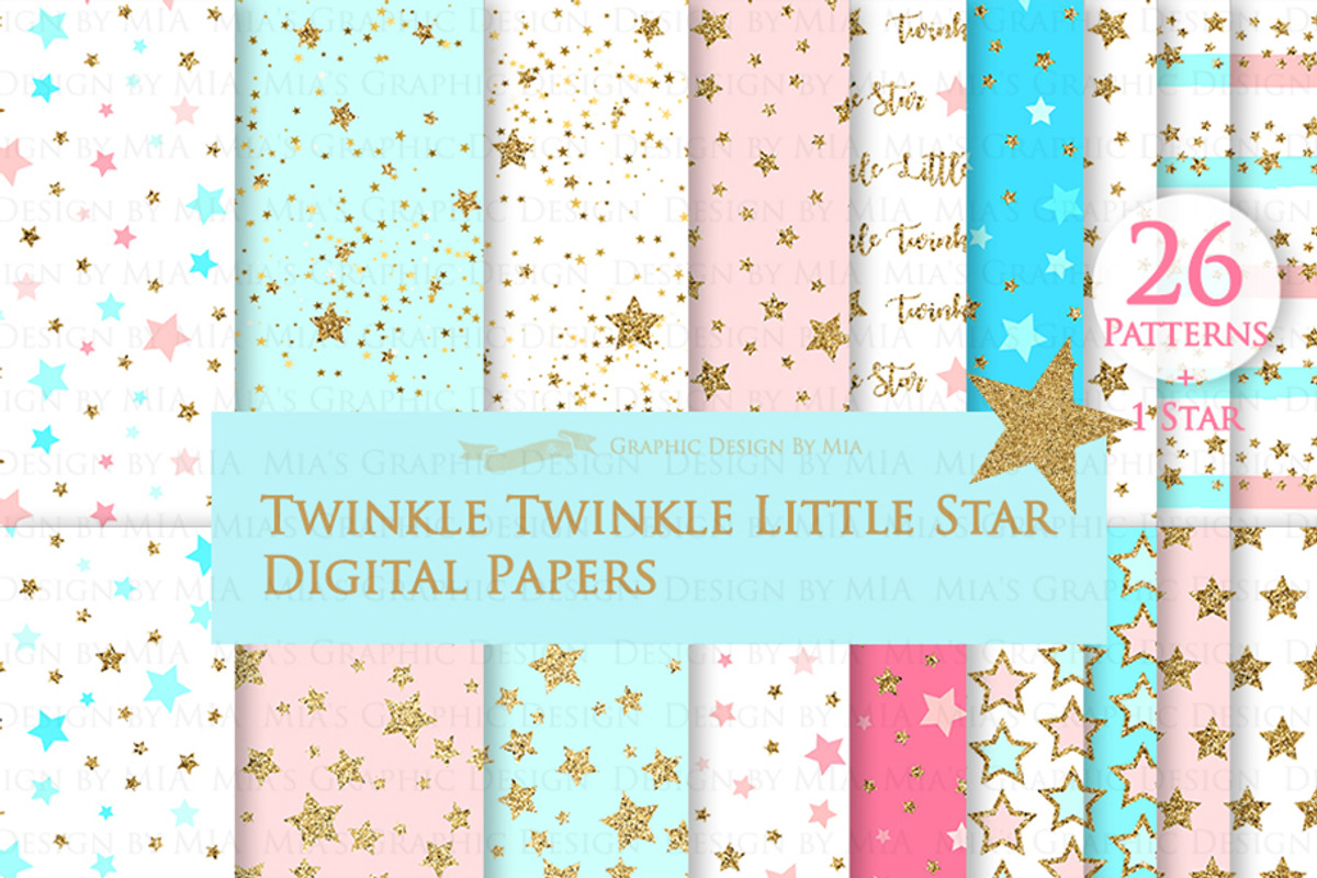 Pink Light Blue Gold Stars, a Texture Illustration by Mia's Graphic Design (Photo 6 of 9)