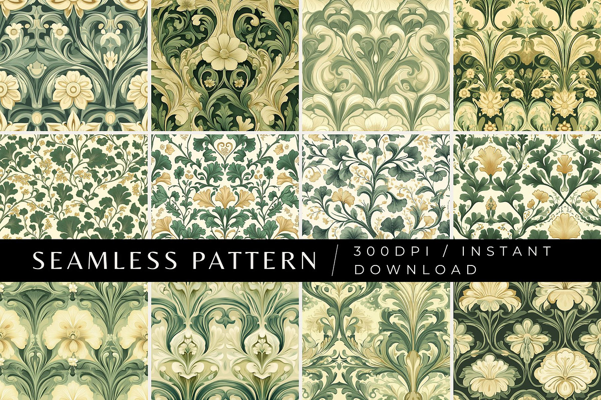 12 Vintage Nouveau Seamless Patterns, a Pattern Graphic by Inknfolly (Photo 1 of 7)