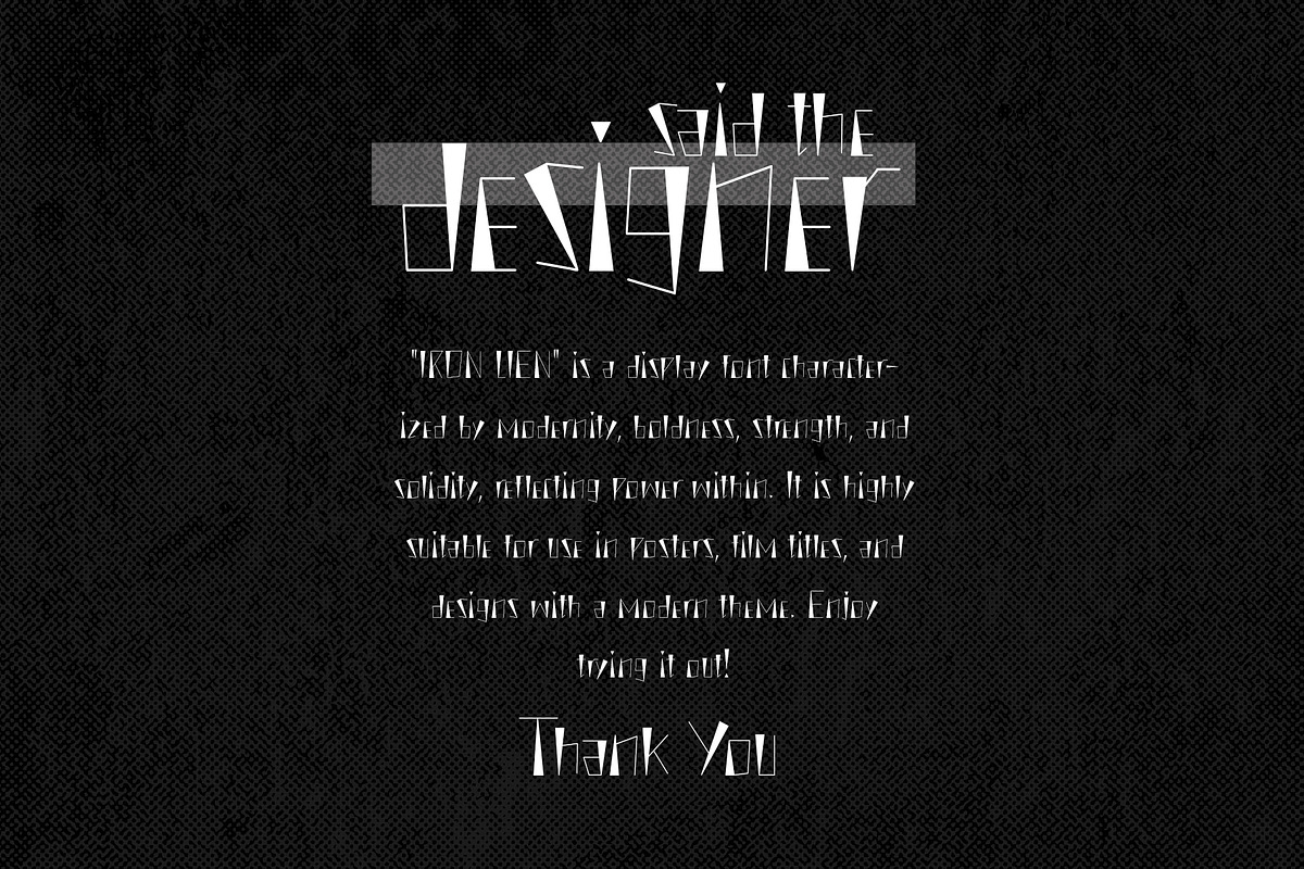 Iron Lien Modern Display Font, a Handwritten Font by Tera Asset Garage (Photo 5 of 6)