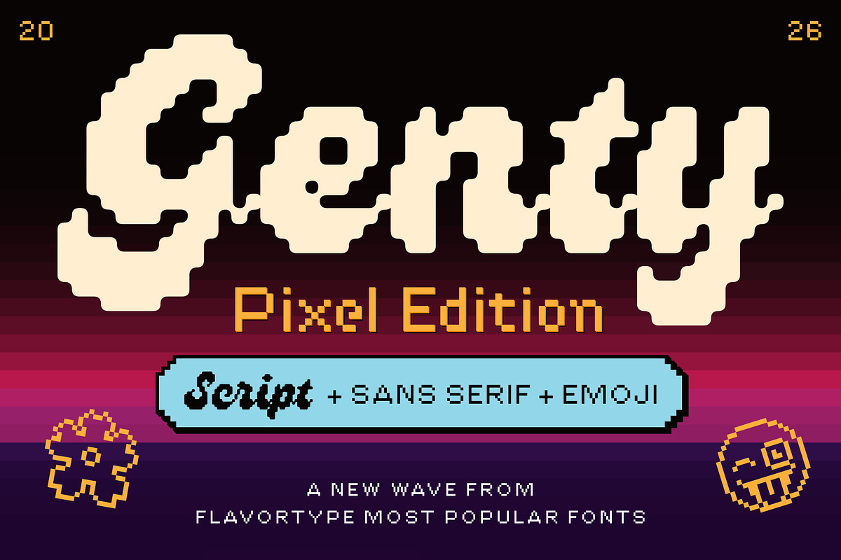 Genty - Pixel Edition, a Script Font by Flavortype (Photo 1 of 18)