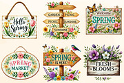 Spring Sign Board Clipart Bundle, a Work Illustration by OK Design (Thumbnail 2 of 3)