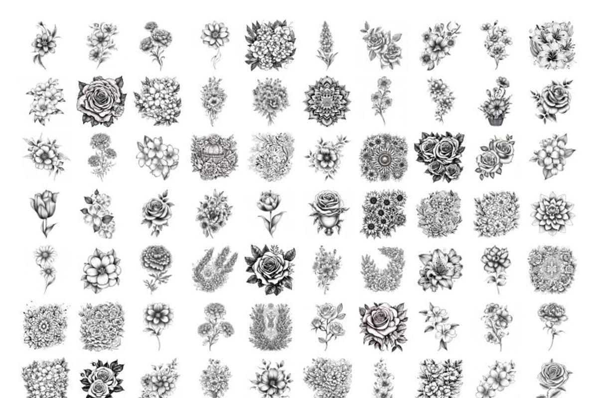 Procreate Flower Tattoo Stamps, a Brush Add-On by OneBerryCreations (Photo 2 of 3)