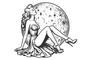 Pin-up Girl With Moon Vector