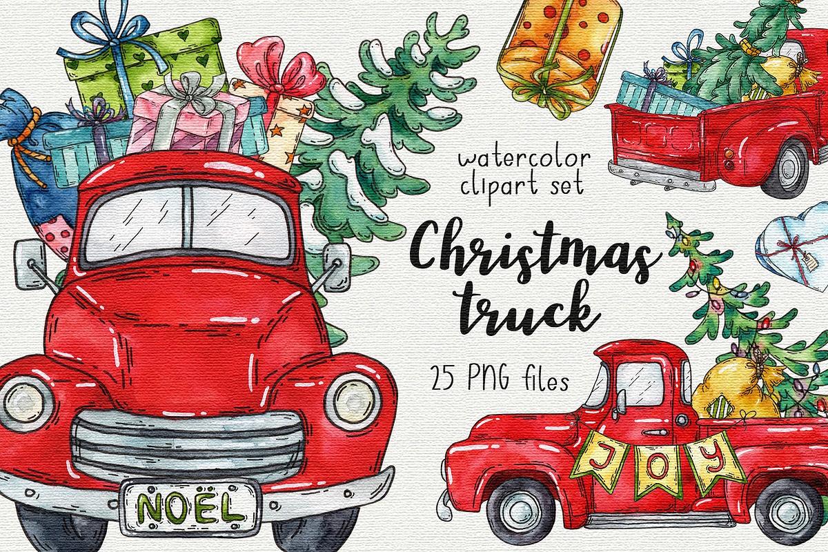 Christmas truck watercolor clipart, an Object Graphic by Trinibis (Photo 1 of 5)