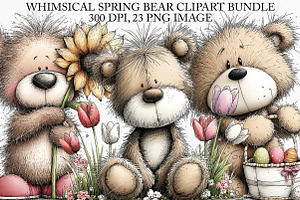 Whimsical Spring Bear Clipart Bundle, an Illustration by Canvas Craft