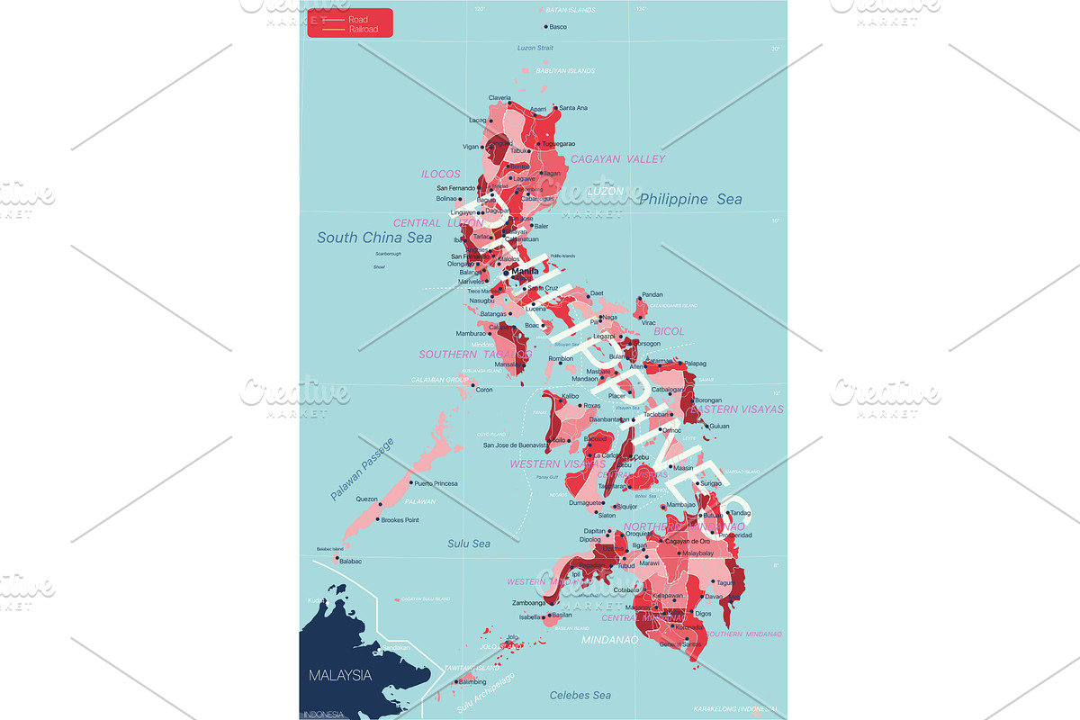Philippines country detailed map, an Illustration by Jan Jack Russo Media