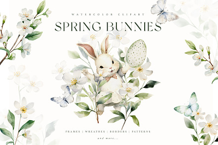 Watercolor easter bunnies clipart