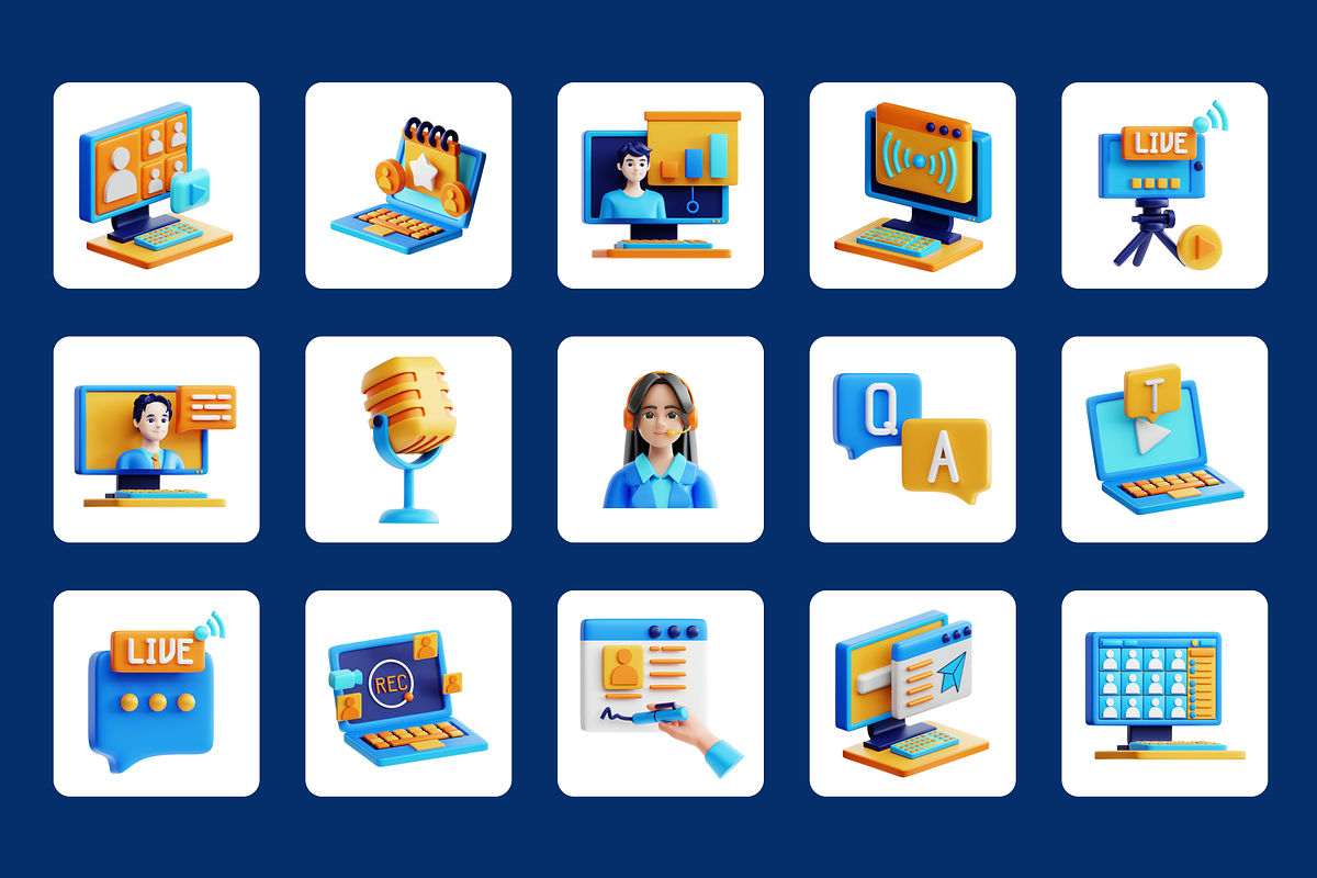 3D Virtual Seminar Icon Set, an Object 3D Model by Flat Icons (Photo 8 of 8)