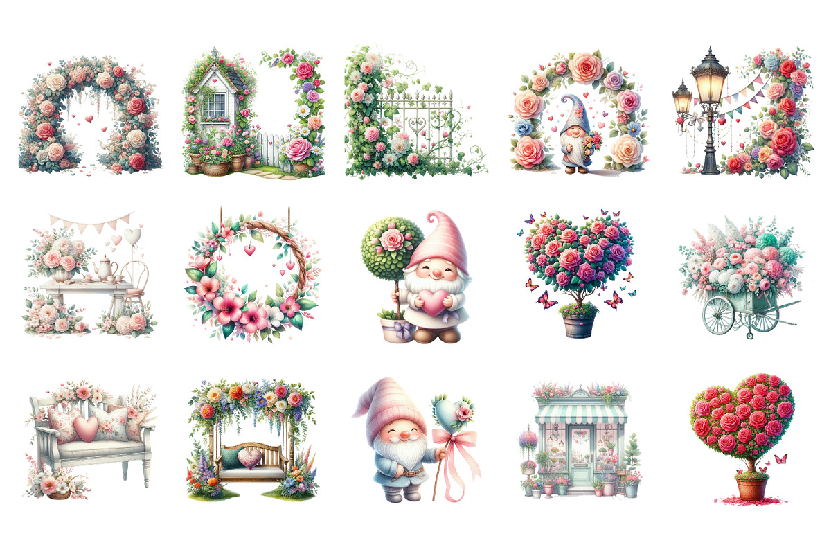 Valentine Clipart Romance Garden Png, an Illustration by SinaCreation (Photo 2 of 11)