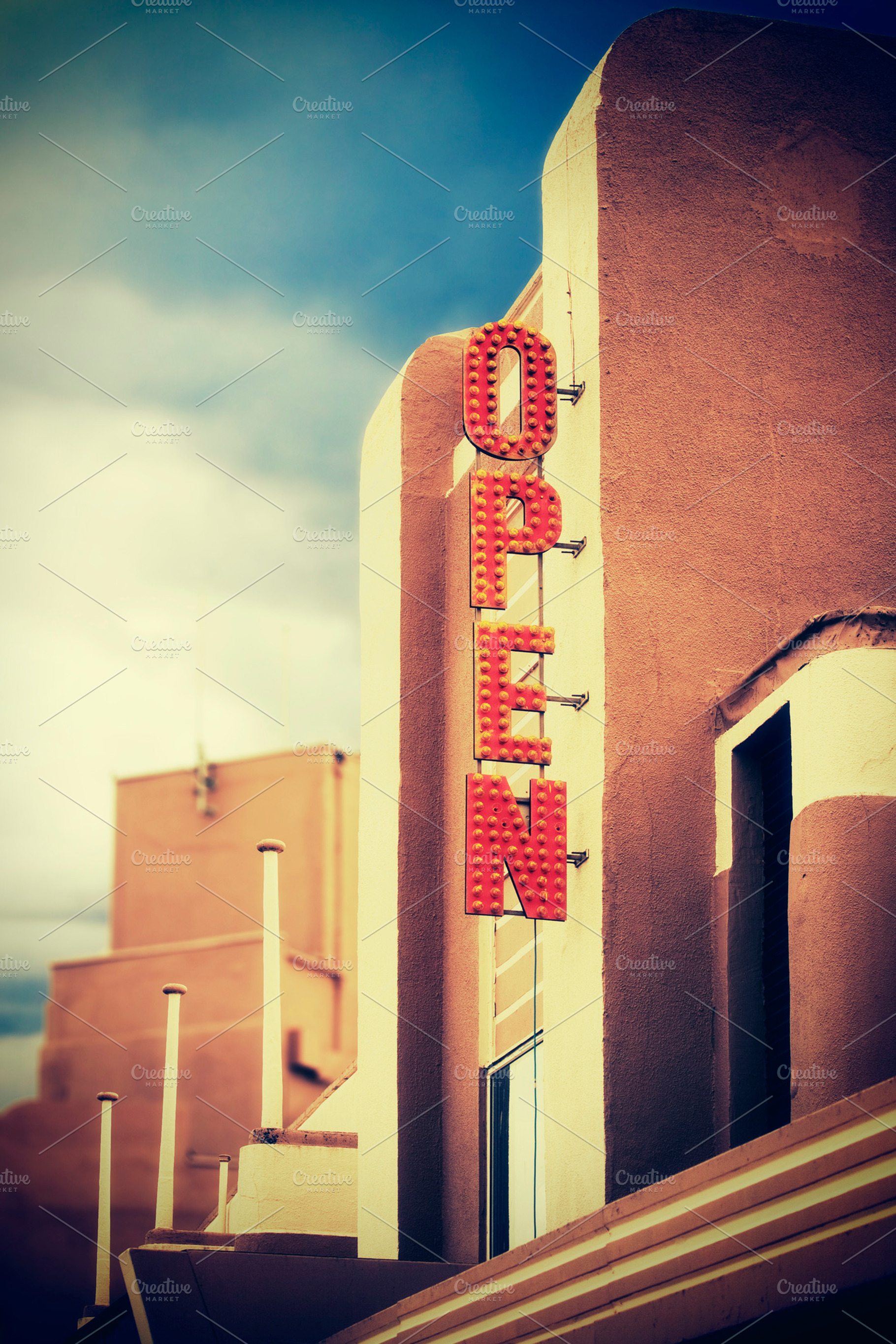 Open sign containing sign, open, and cinema
