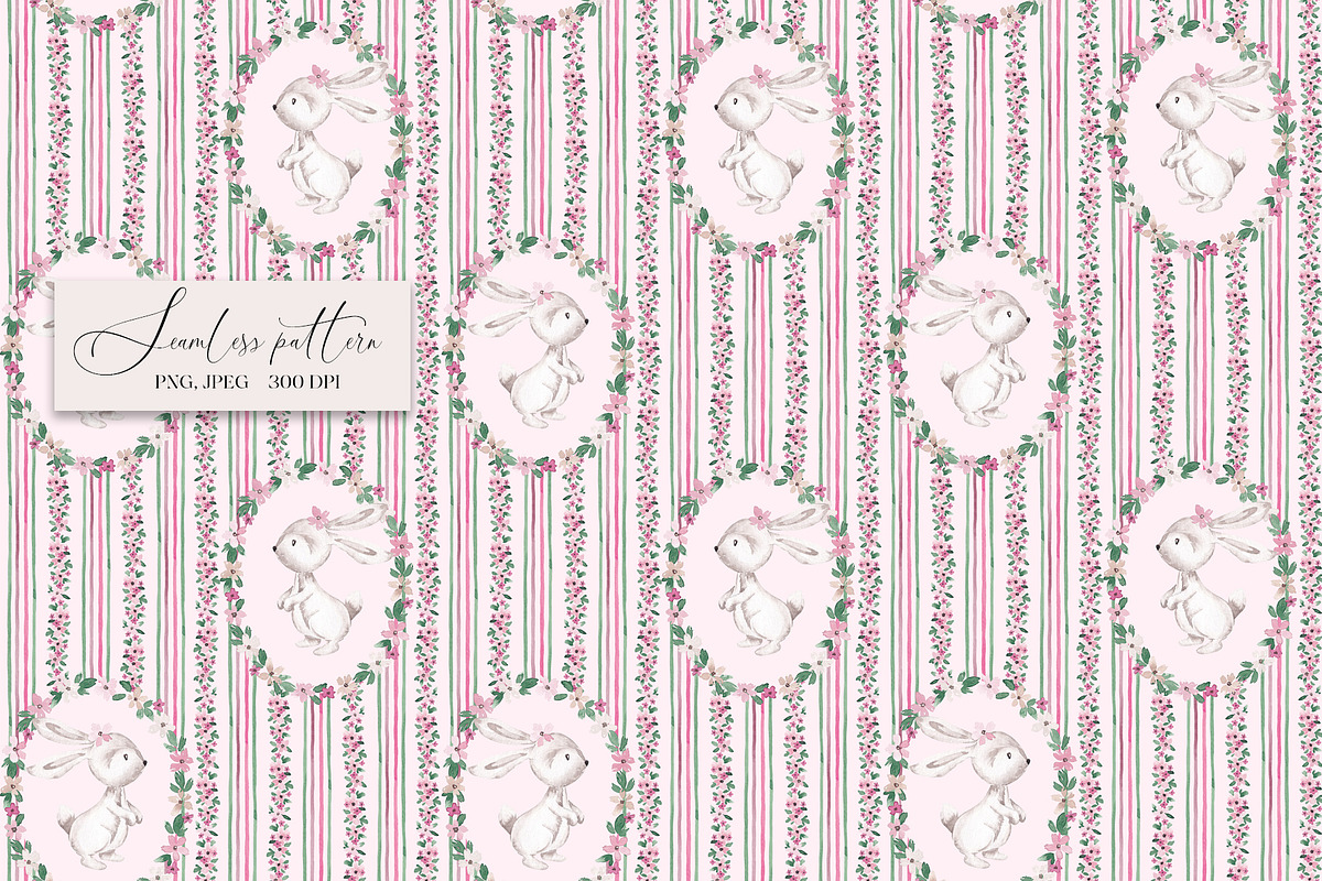 Bunny Card & Seamless pattern, a Pattern Graphic by SirenaArt (Photo 4 of 11)