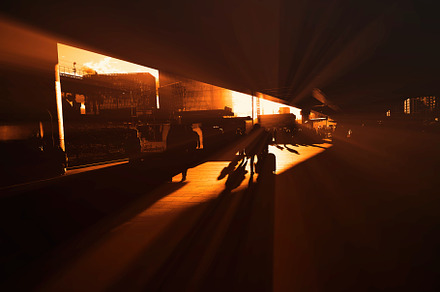 People in motion during sunset time background, a Transportation Photo by RETROWAVE '88