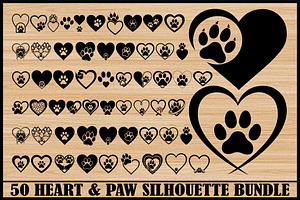 Heart and Paw Silhouette Vector Set, a Decorative Illustration by Gaye Art