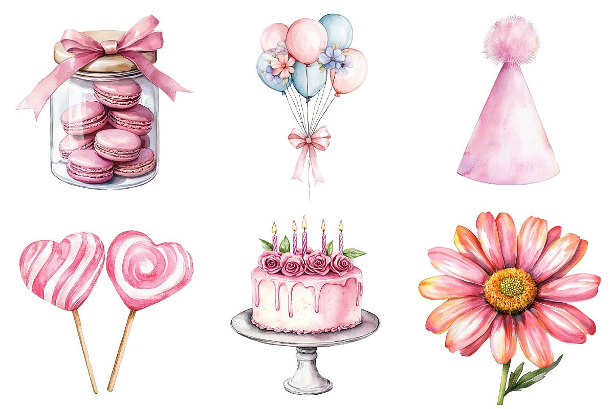 Watercolor Pastel Birthday Clipart, a Seasonal Illustration by CitraGraphics (Photo 4 of 6)
