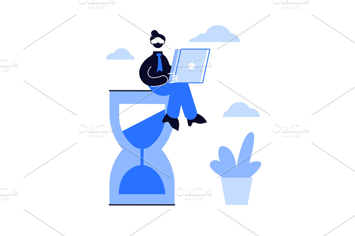 Procrastinating woman sitting on, a Person Illustration by marcovector