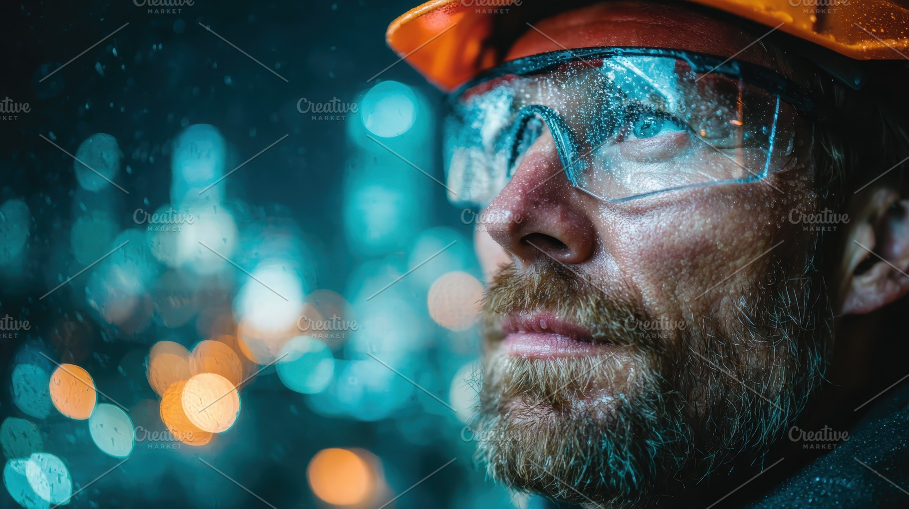 Wet Worker Night City Lights Bokeh, a Photo by Pixeness Studio