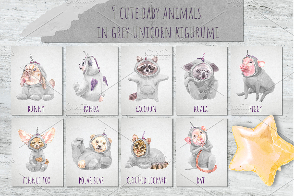 Cute Baby Unicorn Collection, an Animal Illustration by Cat In Colour (Photo 7 of 9)