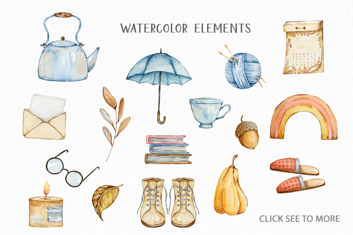 Watercolor Cozy Autumn Clipart, a Seasonal Illustration by SvetaArtStore (Photo 5 of 9)