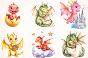 Watercolor Baby Dragon Clipart, an Illustration by Watercolor design (Thumbnail 3 of 4)