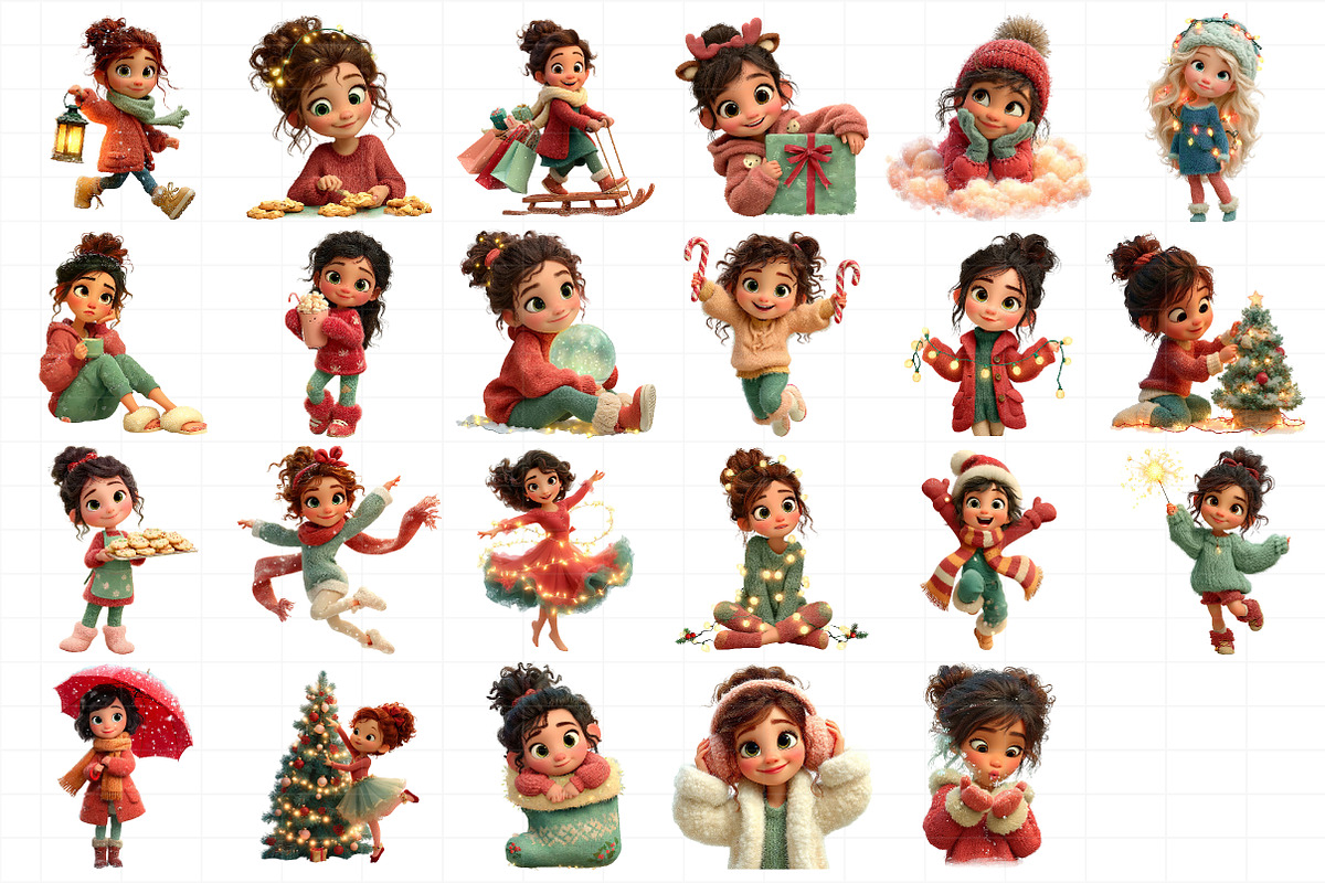 Christmas Whimsical Girl Clipart, an Illustration by Daily.Designs (Photo 4 of 5)