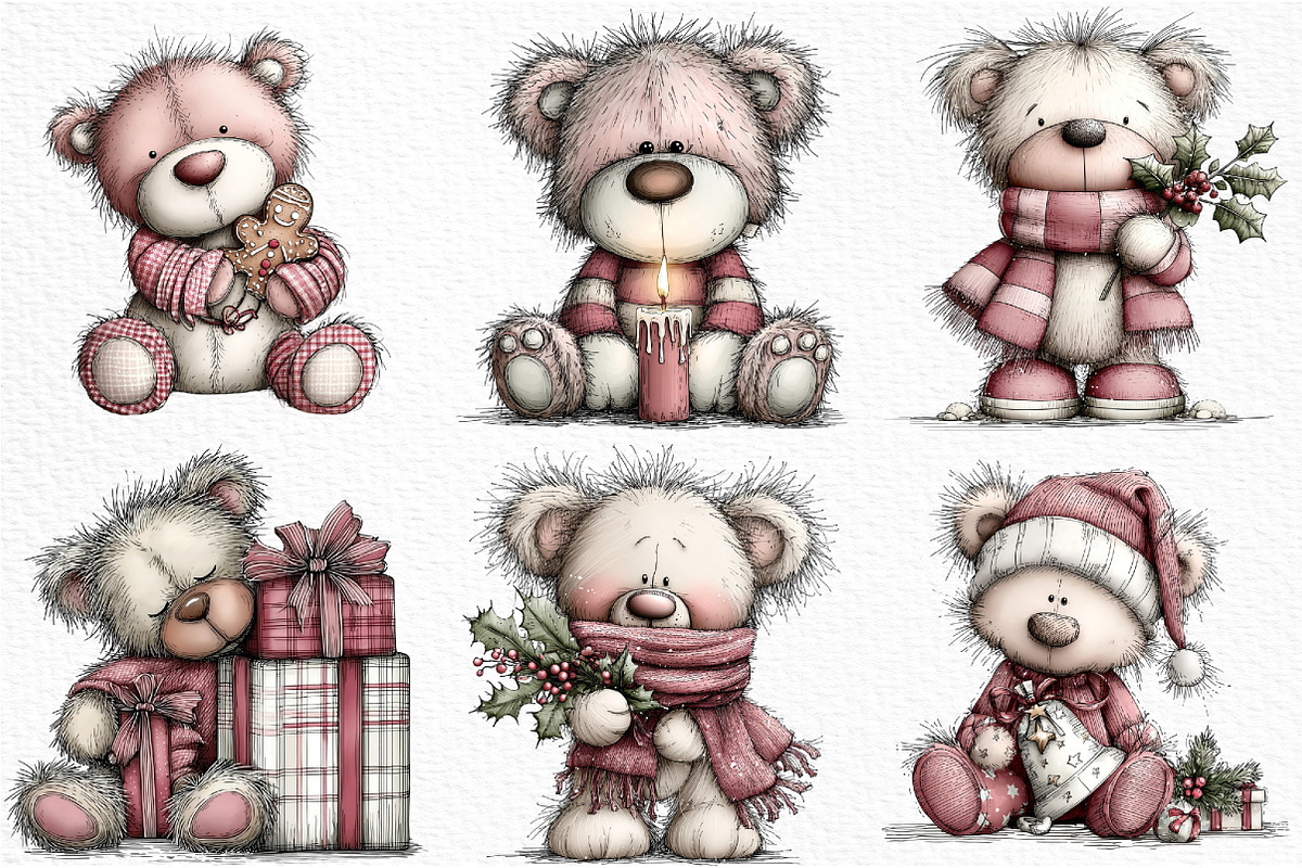 Whimsical Christmas Teddy Clipart, an Illustration by Craft Nest (Photo 3 of 6)