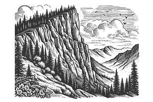 Rocky Mountain Landscape engraving, an Illustration by AlexArt