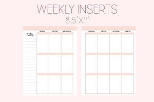Weekly Planner Inserts 8.5x11 Pink