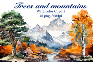 Trees And Mountains,watercolor