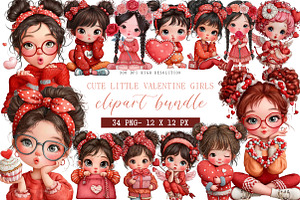 Cute Little Valentine Girls Clipart, an Illustration by DreamArtGraphic