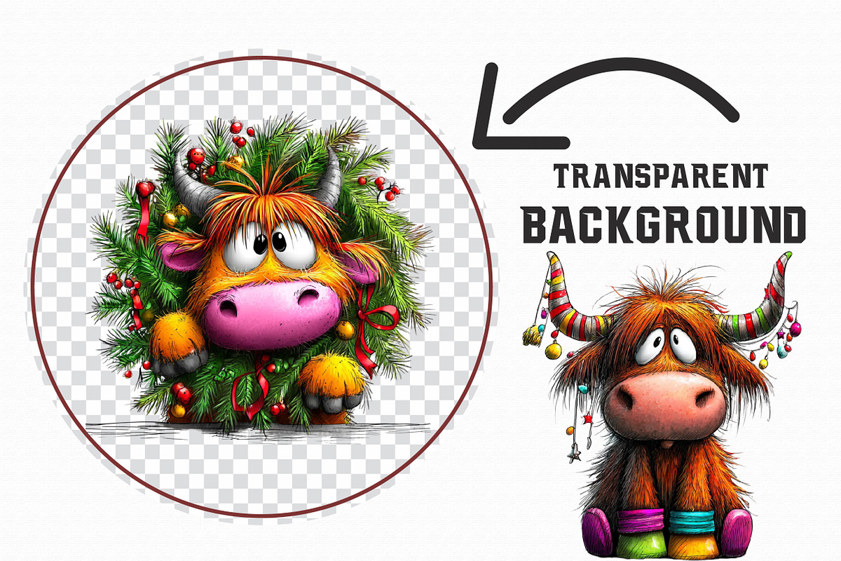 Grumpy Christmas Highland Cow Clipar, an Illustration by Libby Wishes (Photo 4 of 7)