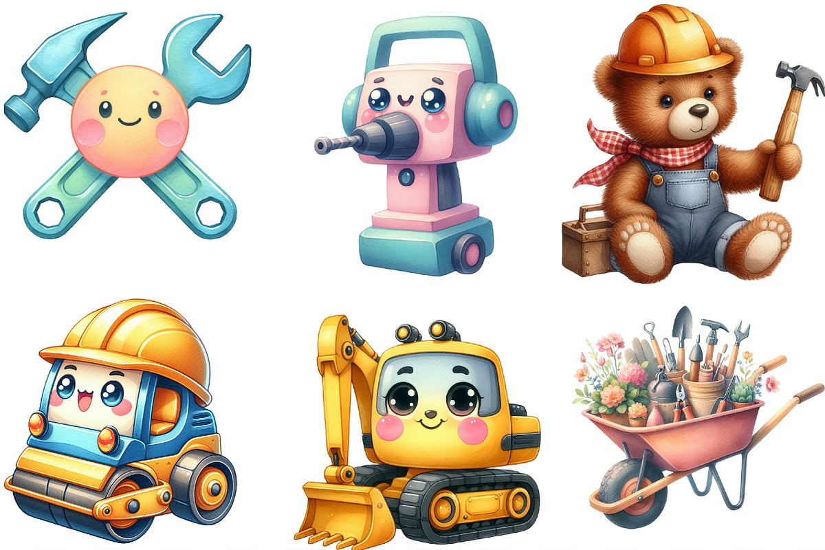 Cute Construction Watercolor Clipart, an Illustration by Designking (Photo 2 of 4)
