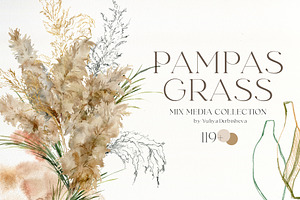 Pampas Grass Watercolor Abstract Set