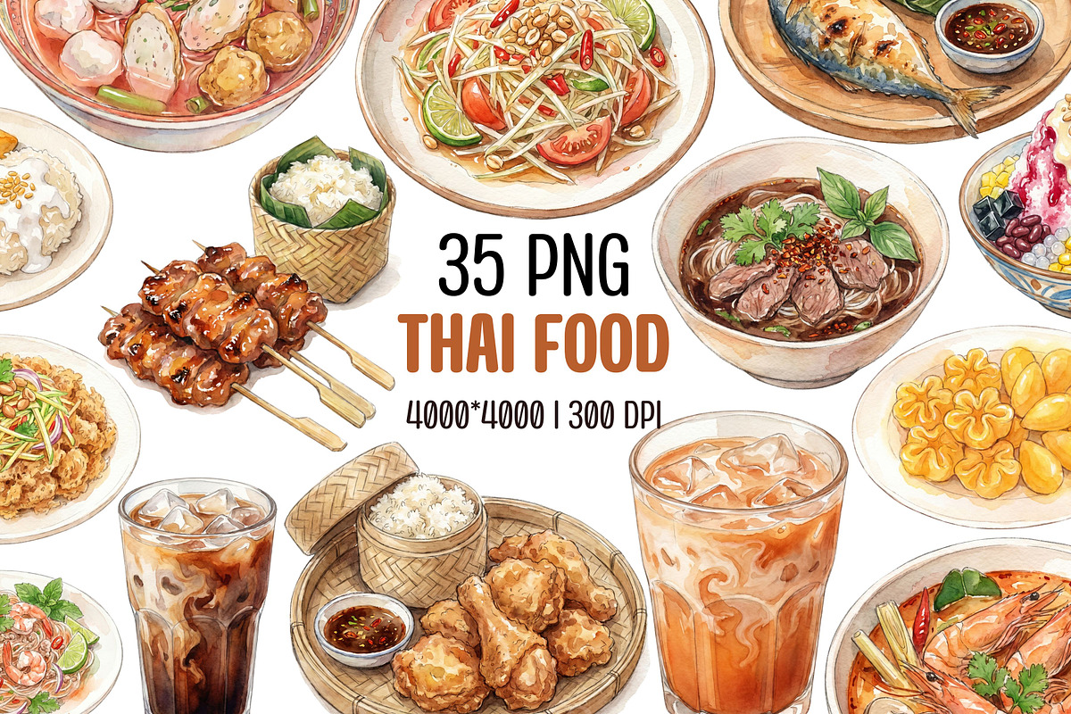 Thai Street Food 35 Clipart Bundle, a Food Illustration by Eyestudio (Photo 1 of 6)