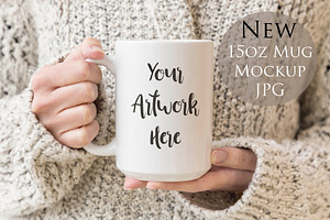 15oz Large Mug Mockup-woman's Hands