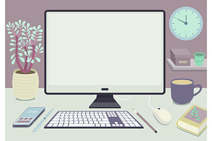 Minimalist home office desk setup, an Object Illustration by Yayasya