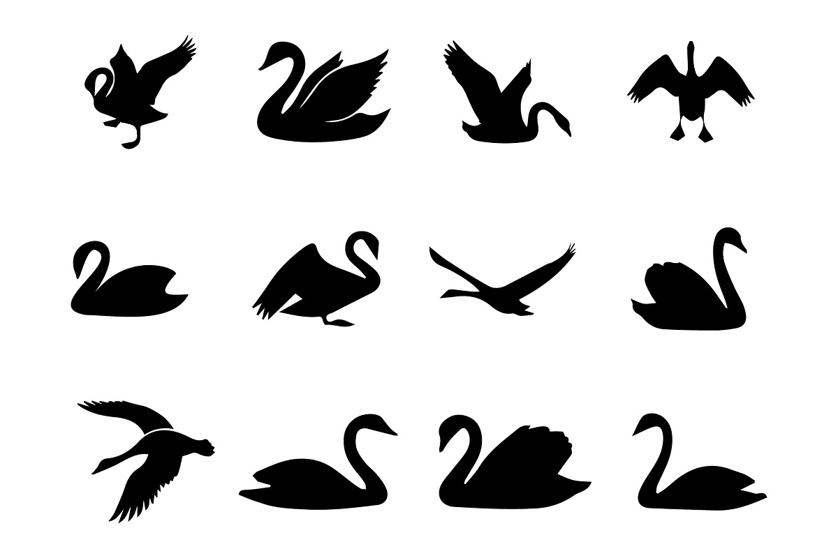 Collection of Silhouettes of swans, an Animal Illustration by nandinigraphics (Photo 3 of 4)