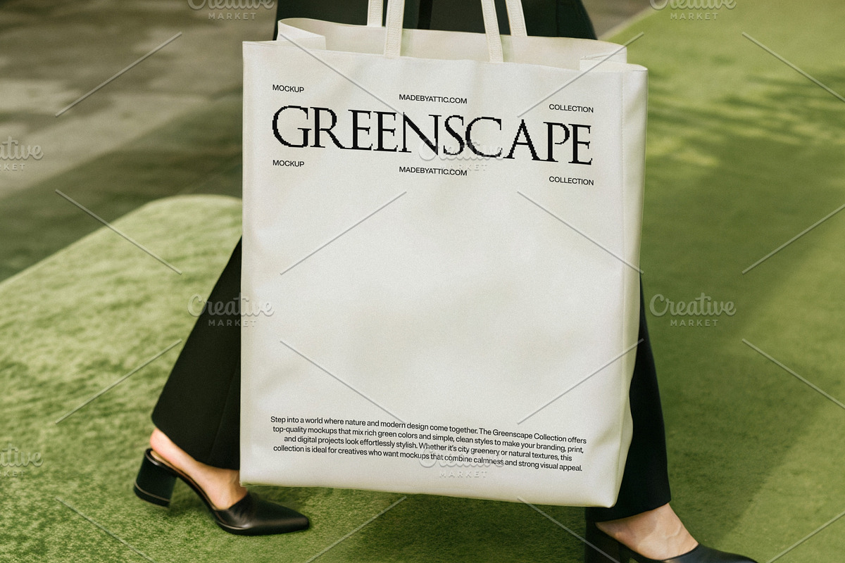 Greenscape 04 : Tote Bag Mockup, a Merchandise Mockup by Made by Attic (Photo 2 of 2)