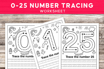 25 Number Tracing Worksheet For Kids, a Stationery Template by Graphicsnext