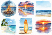Watercolor Beach Landscape Clipart, an Illustration by Craft Nest (Thumbnail 4 of 5)