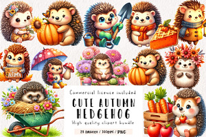 Cute Autumn Hedgehog Garden Clipart, an Illustration by CreationArt