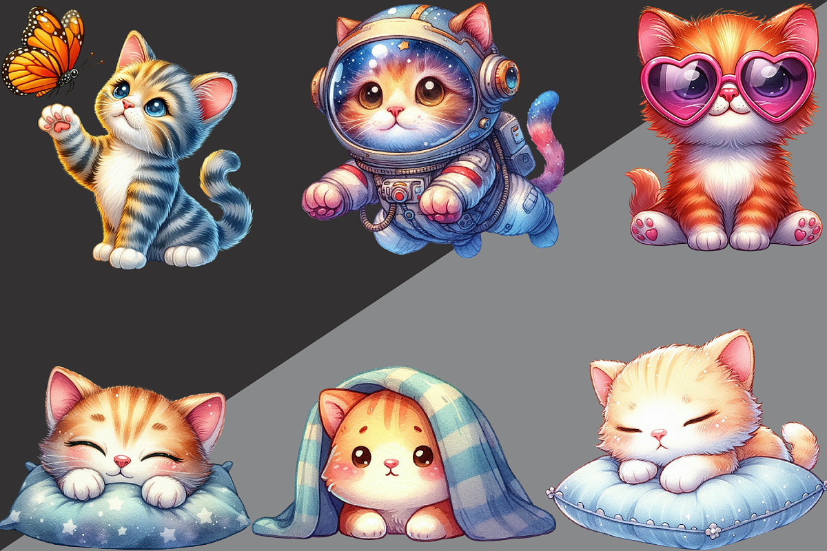 Cute Cat Clipart Bundle, an Illustration by Black Bird Studio (Photo 6 of 6)