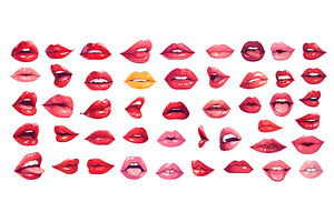 Cartoon red lips set. Woman cute lip, an Object Illustration by Stock-Smart-Start